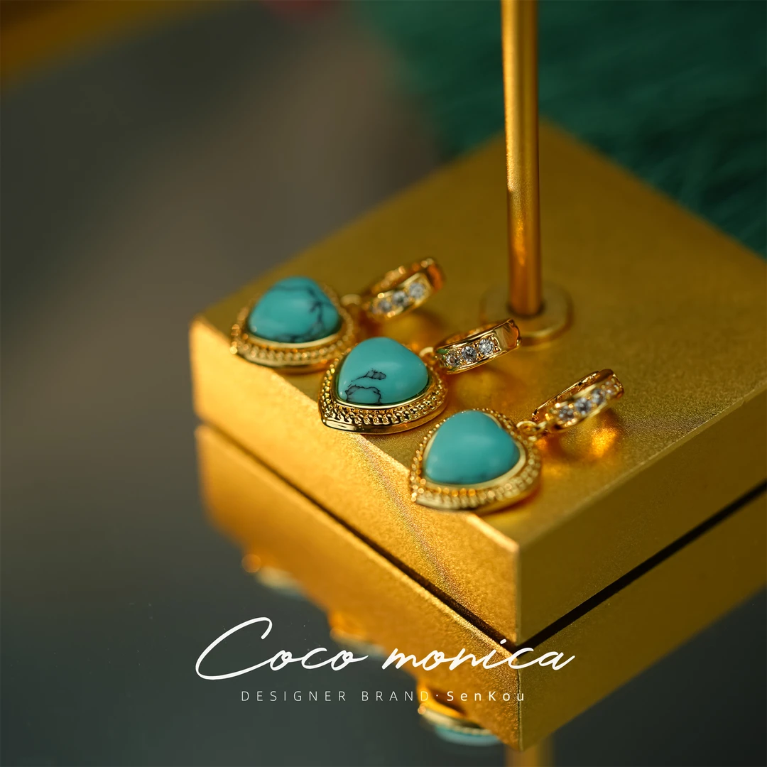 铜合金吊坠 【小霞珠宝】气质蓝色轻奢时尚百搭复古小众镶嵌WE307