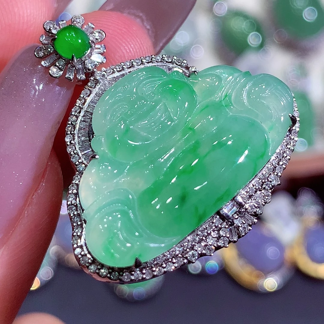 翡翠18K金镶嵌吊坠(不含链)