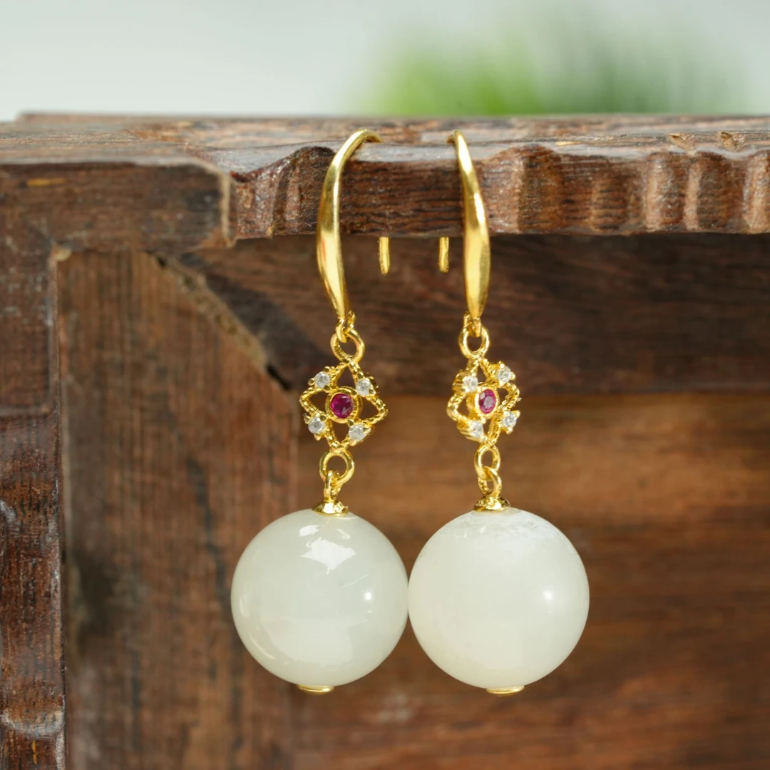 【小北好物】S925银和田玉耳钩约11mm+【多样性发一件】QH09X830