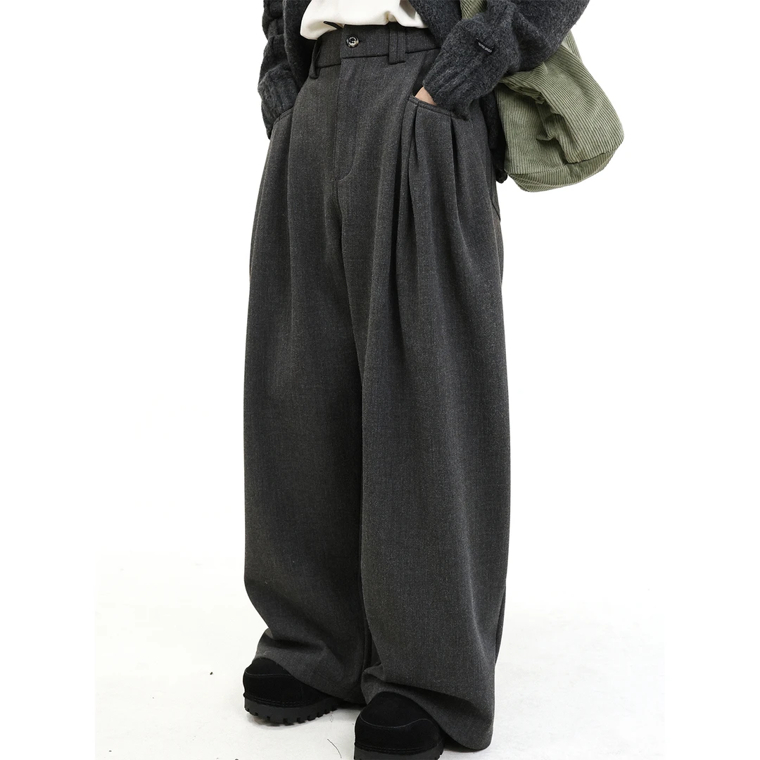 Triffer复古阔版直筒西裤复合加绒多审位水洗男女款