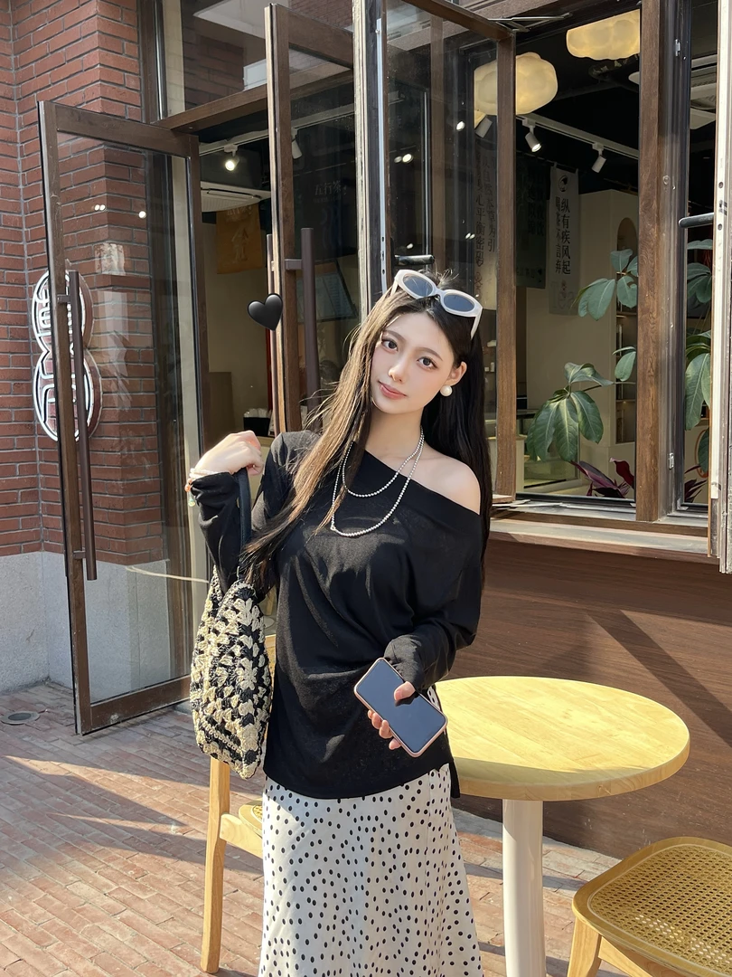 夏季新款一字肩长袖防晒上衣薄款微透宽松显瘦百搭上衣女658