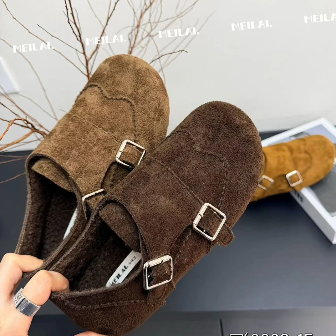 复古雕花勃肯鞋女冬季加绒保暖圆头软底内增高二棉鞋新款