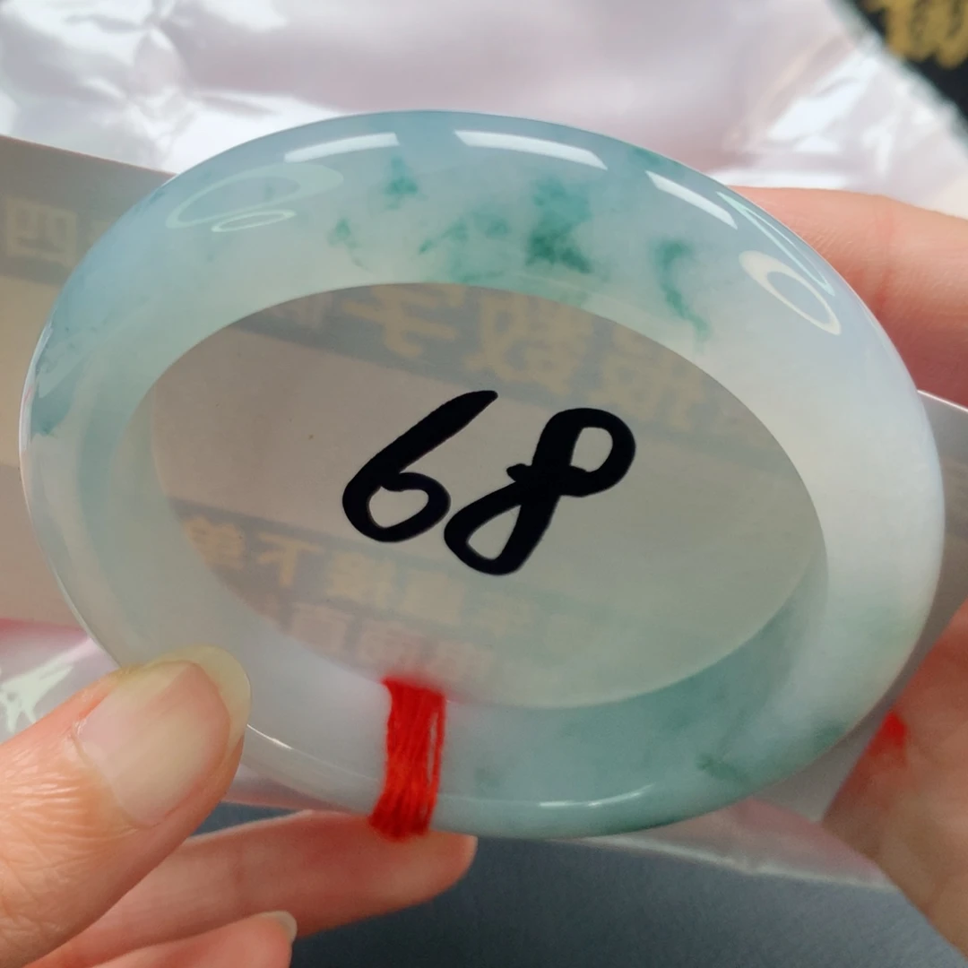 未镶嵌手镯翡翠正圈胶润飘绿花微暇品质捡漏