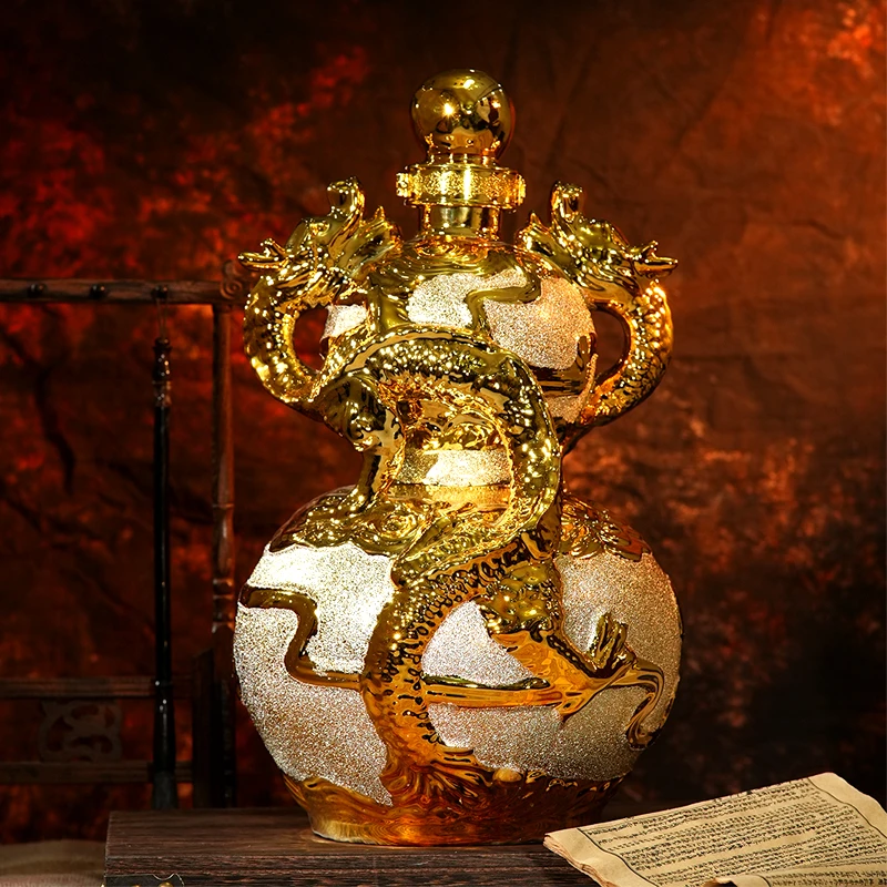 好粮心双龙戏珠酒五粮固态酿造浓香型优级白酒陶瓷52度5000ml