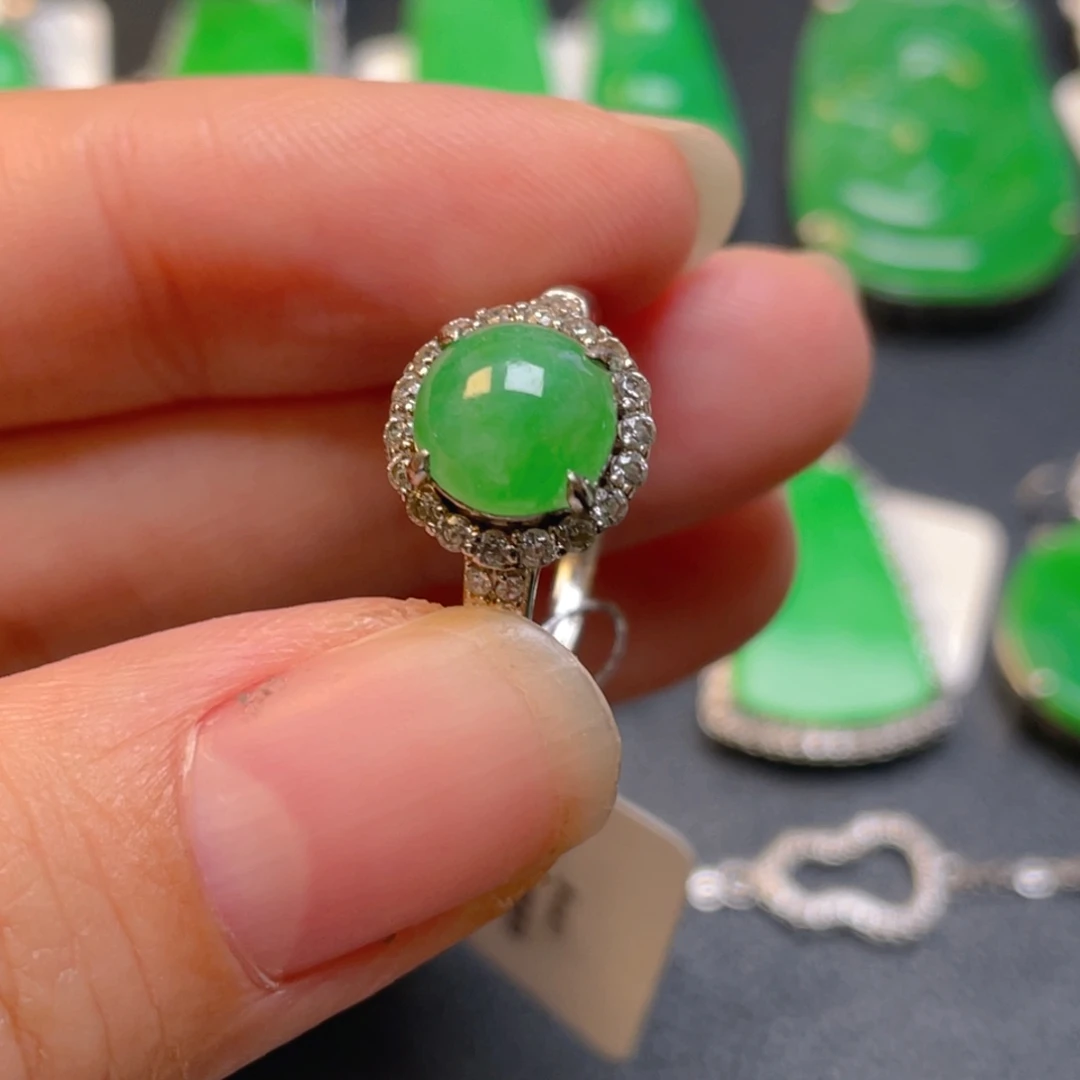 翡翠银S925镶嵌颈饰戒指