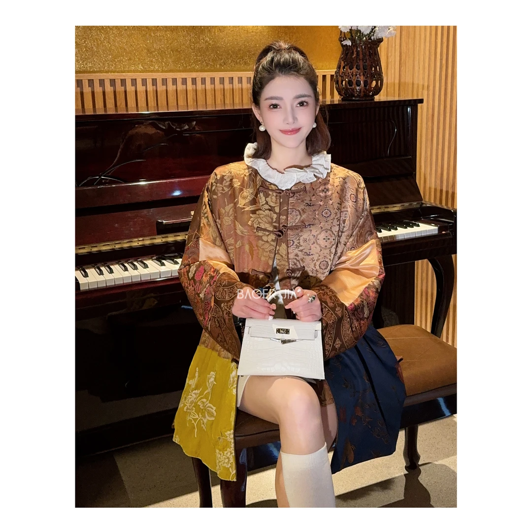 9-宝儿家含幂BA76424308冬季穿搭新款国风真丝拼色提花外套