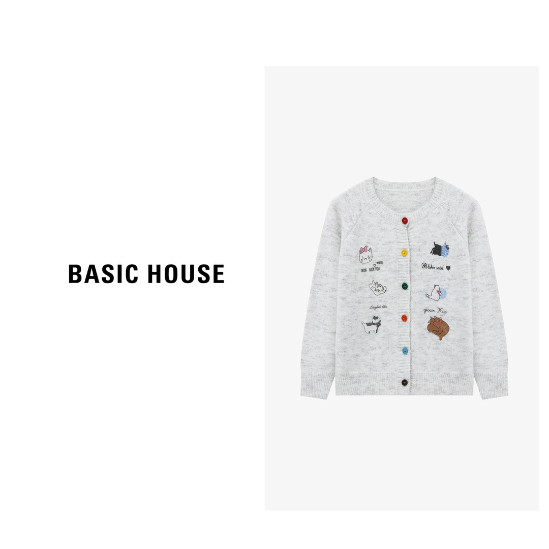 Basic House/百家好韩系ins风涂鸦花纹显瘦毛衣-B06245I3452