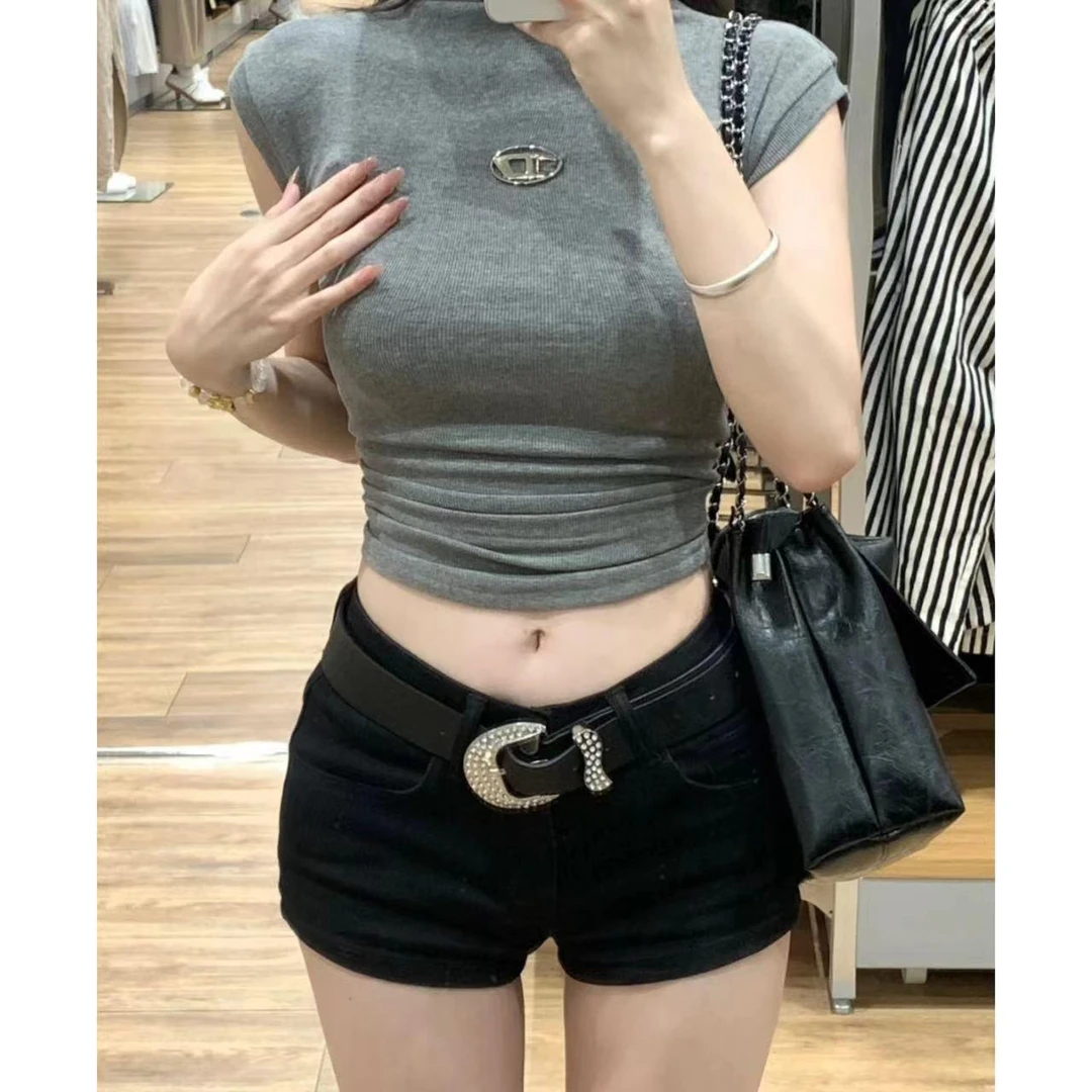 黑色牛仔超短裤女新款a字紧身梨形身材显瘦辣妹女款短裤热裤ins