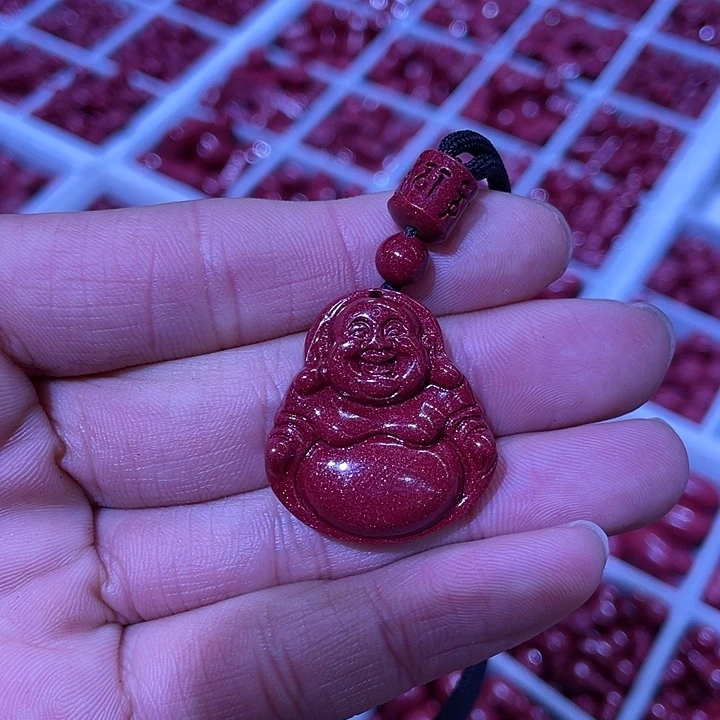 天然辰砂紫金砂佛公吊坠小号