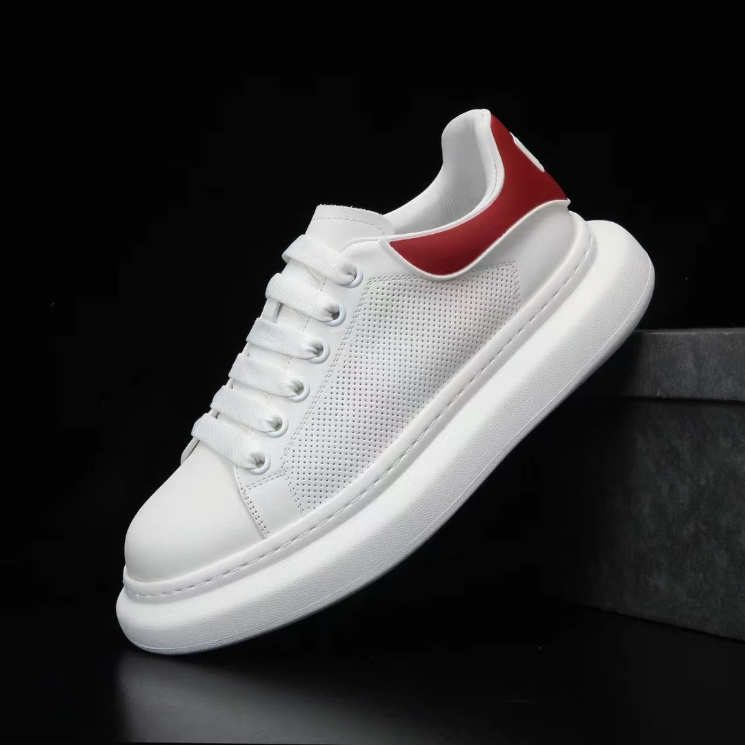欧洲站2025夏季透气真皮增高轻便小白鞋男士板鞋白色休闲板鞋