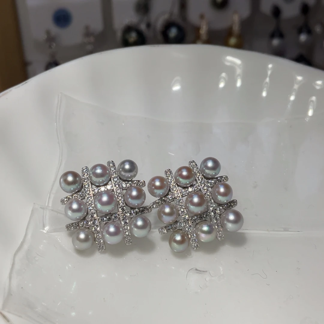 肉***肉海水珍珠银S925镶嵌耳饰