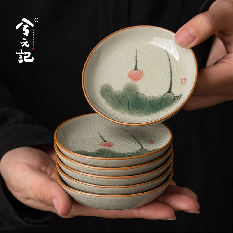 兮元记手绘哥窑釉下彩杯垫茶道配件家用茶杯托防烫陶瓷隔热垫茶托