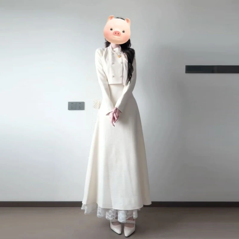 大方得体绝美连衣裙法式高级感超好看假两件收腰修身长裙2026秋季