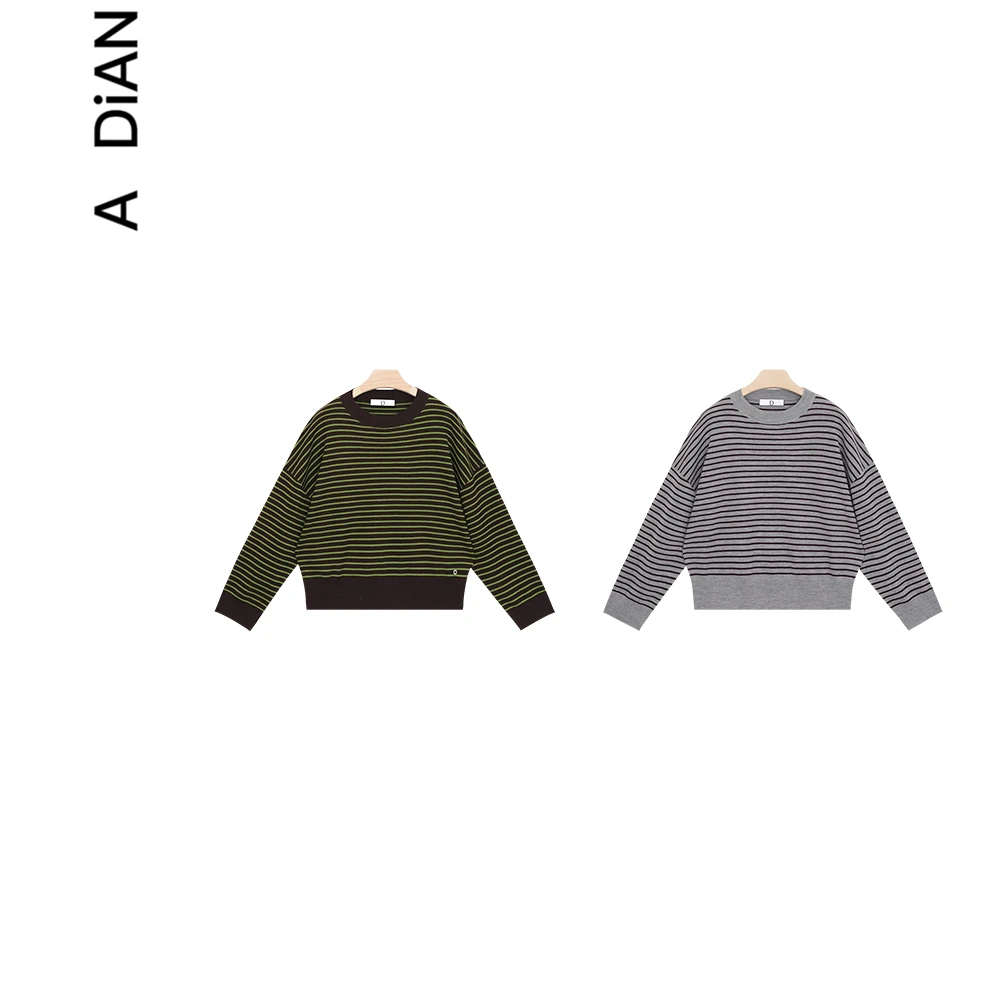 <暮光森林>德国扬子纱100绵羊毛双股60支16针四平条纹针织衫合身