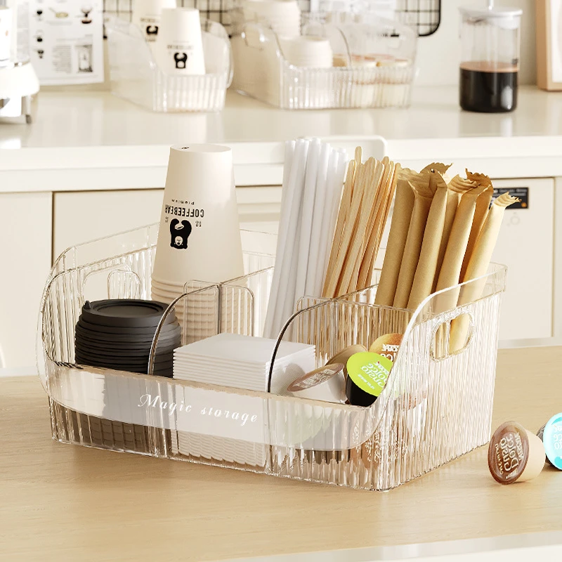 杯子收纳盒地摊奶茶杯收纳一次性纸杯带分隔多功能塑料轻奢收纳盒