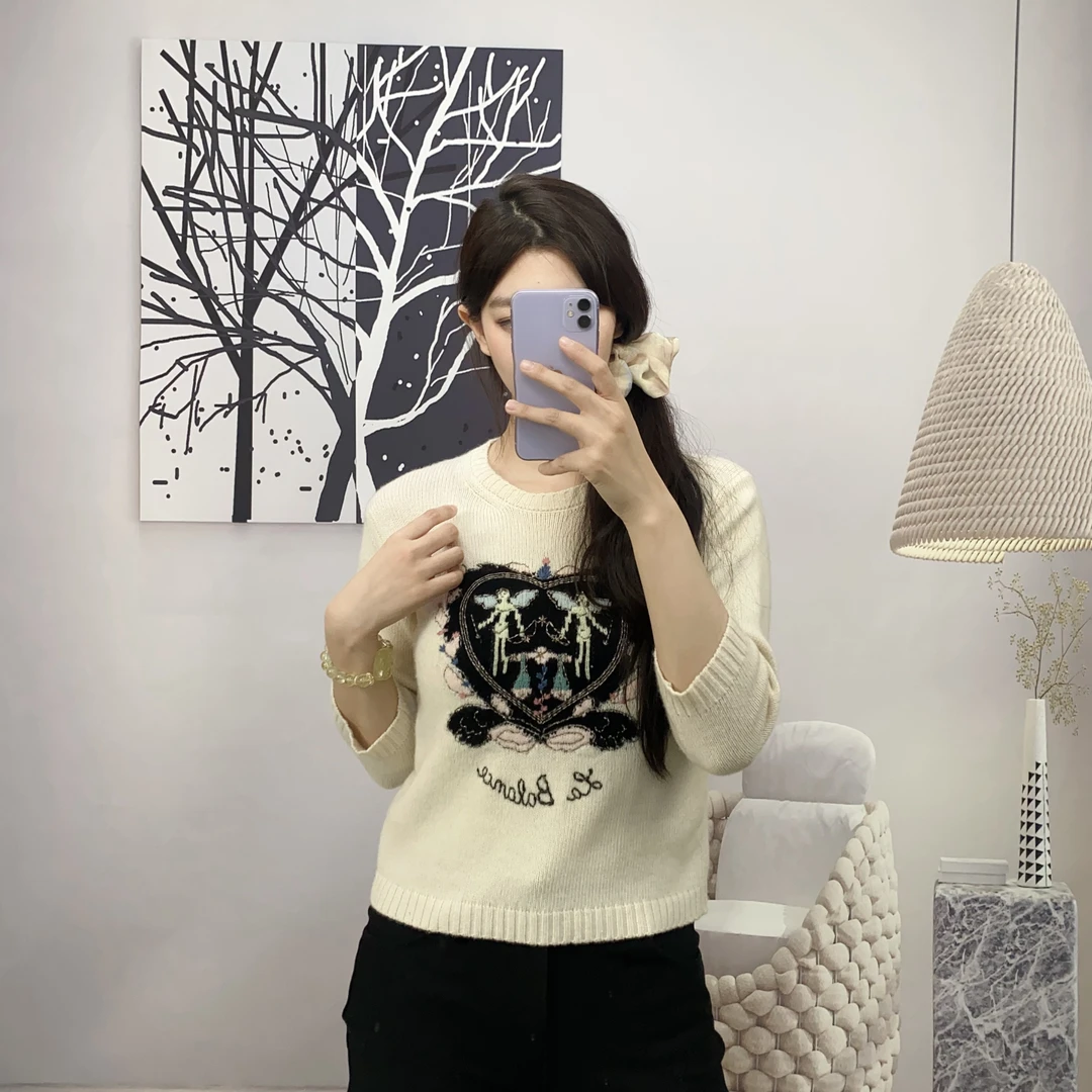 95新 DIOR/迪奥 麦殿/爱心天使图案山羊绒毛衣/241219CTTXT07