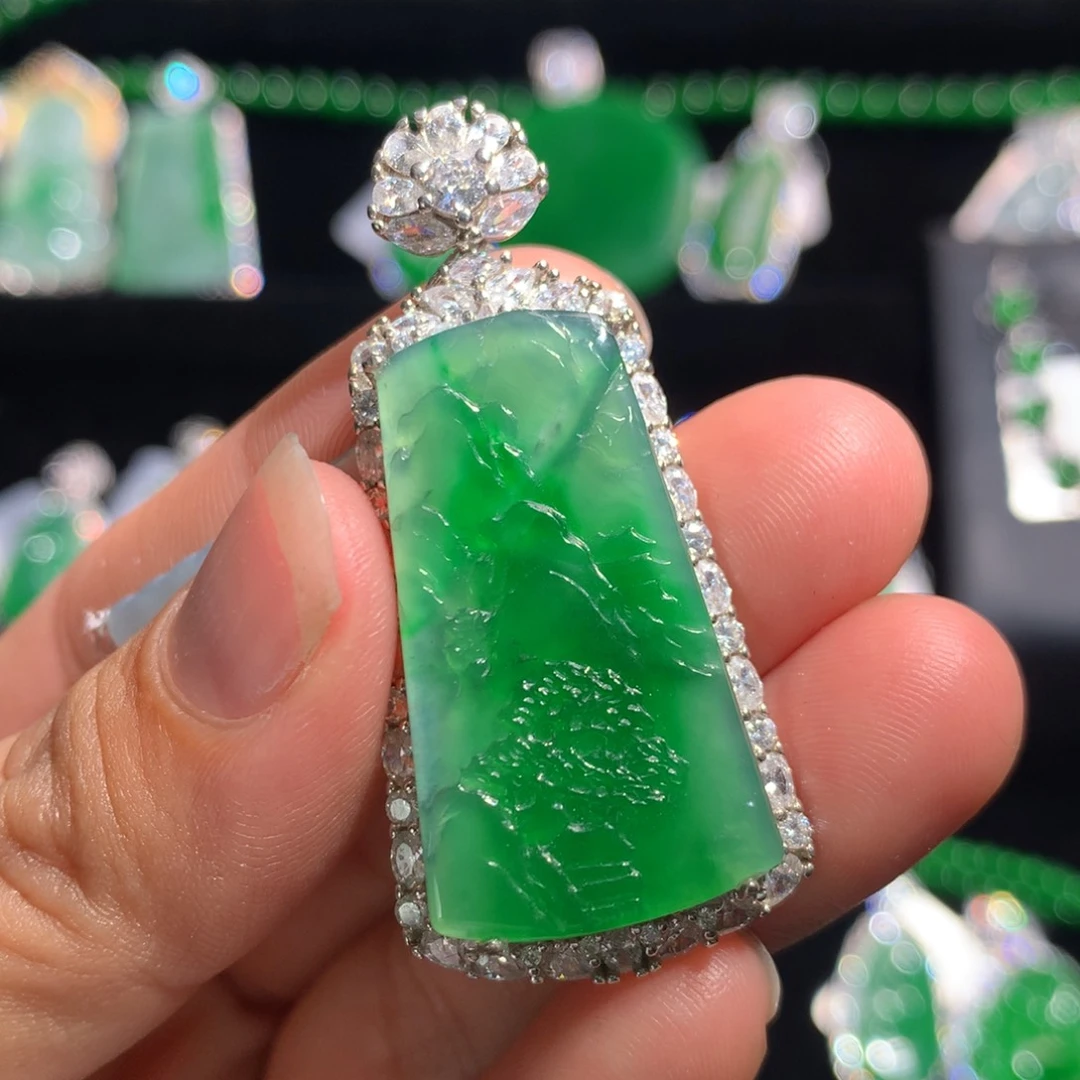 【闪购商品】翡翠银S925镶嵌颈饰天然翡翠