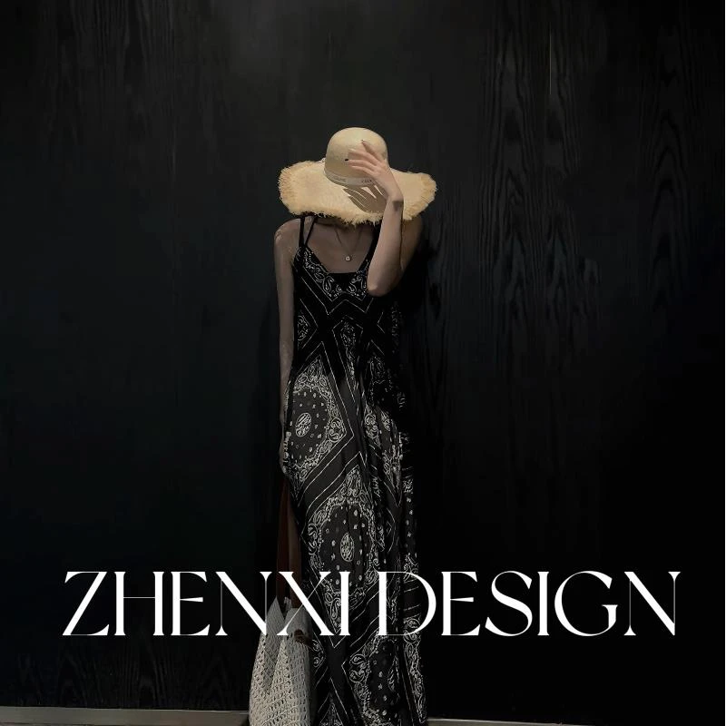 针西【大牌印花裙】高个子夏季设计师高定连衣裙S70306