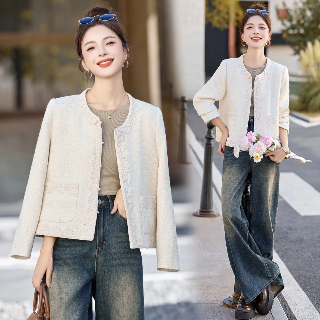 法式小香风蕾丝花边外套女2025年春秋新款名媛风气质减龄短款上衣