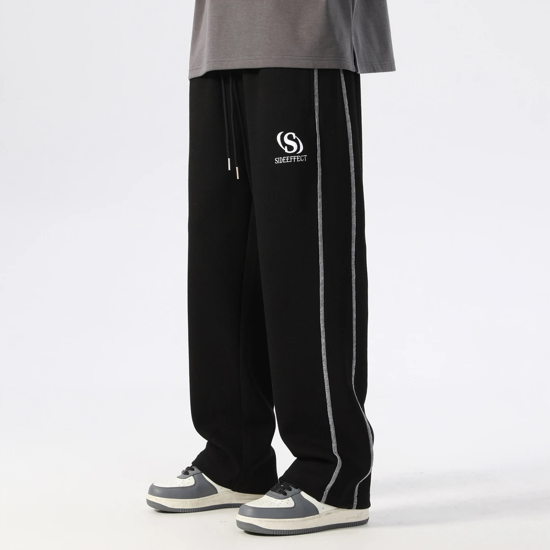 SIDEEFFECT 侧边缝线设计字母Logo刺绣宽松直筒休闲裤SID-XY1043