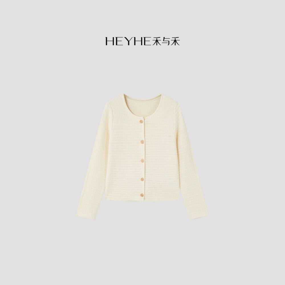 小禾【流金岁月】秋冬新款羊毛针织圆领短款单排扣开衫25LB297