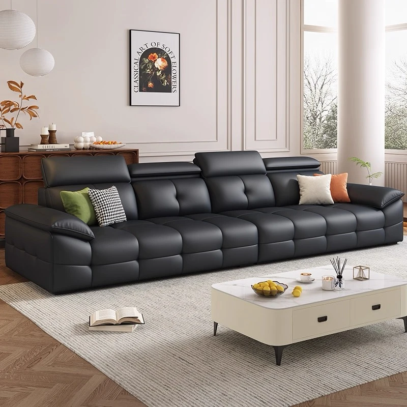 意式轻奢极简高靠背劳伦斯头层牛皮沙发简约现代直排真皮沙发