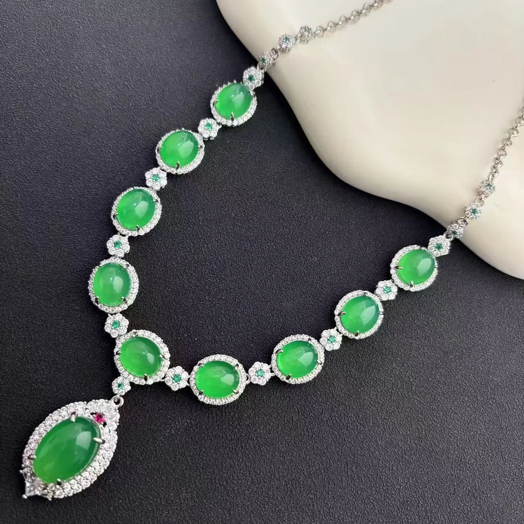 非金属仿珍珠项链 sp冰种玉项链冰透绿项链1