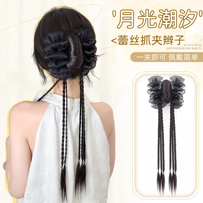 鲨鱼夹网纱拳击辫马尾麻花辫抓夹马尾辫子假发女款