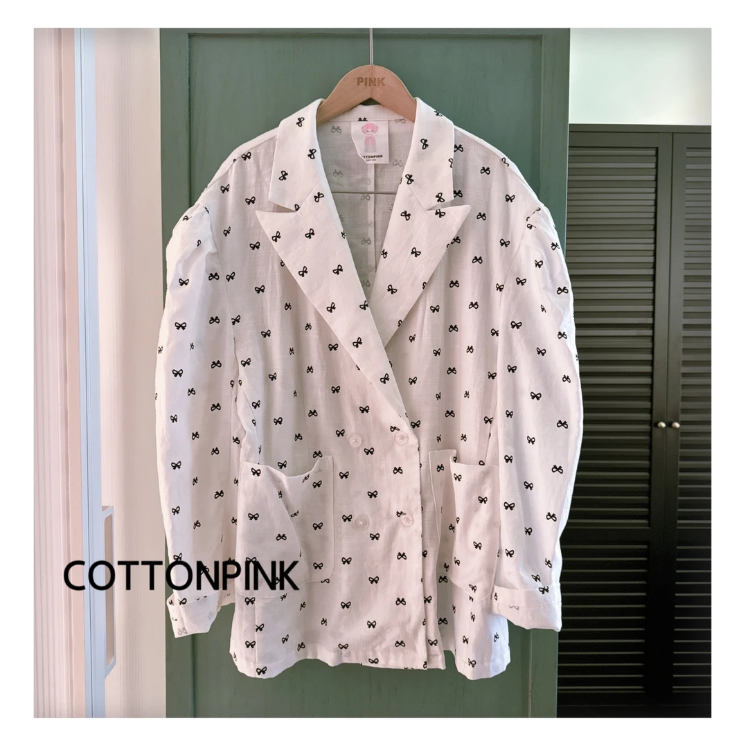 COTTONPINK女装设计师款长袖开衫上衣蝴蝶印花休闲衬衣女