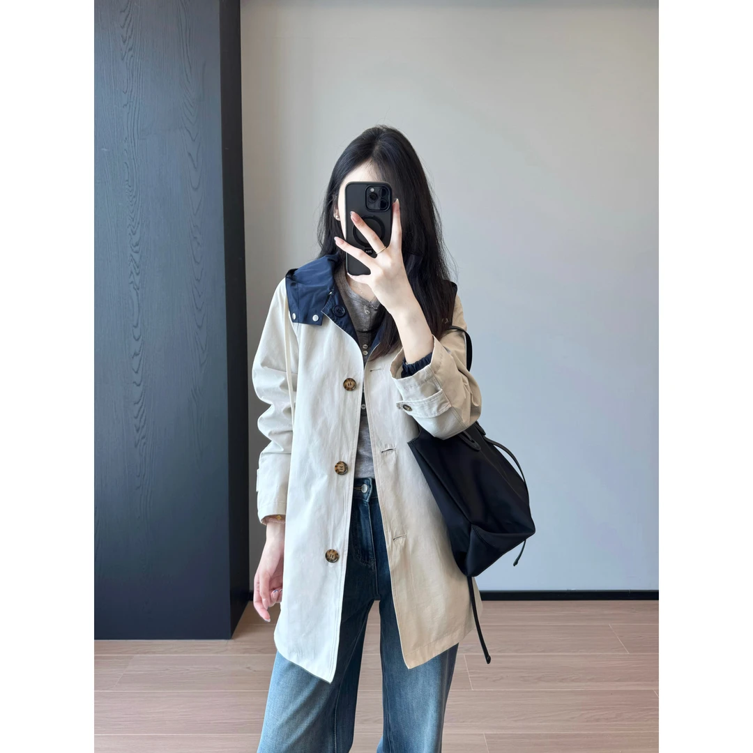 宝藏风衣双面可穿休闲长款中长款夹克气质连帽风衣女秋季新602626