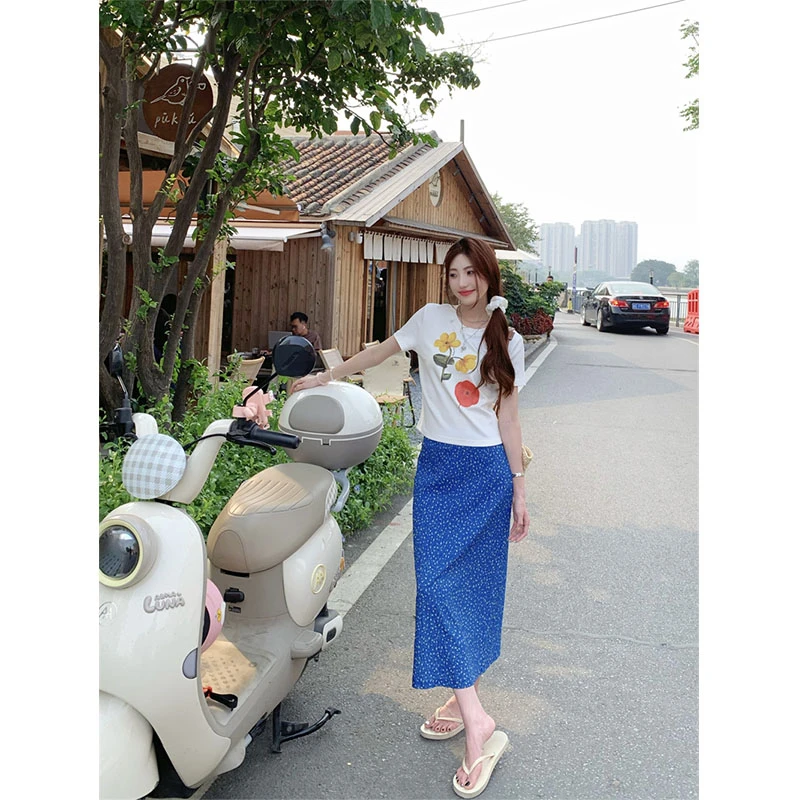 2025秋季新款修身显瘦印花短袖上衣气质时尚高级设计感波点半身裙