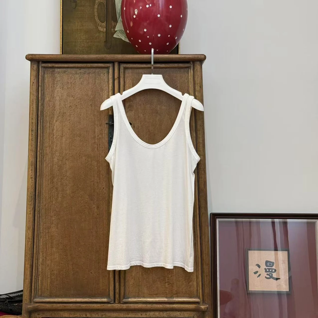 MYL 2025夏季新品纯棉白色背心时尚休闲纯色打底吊带U领宽松上衣