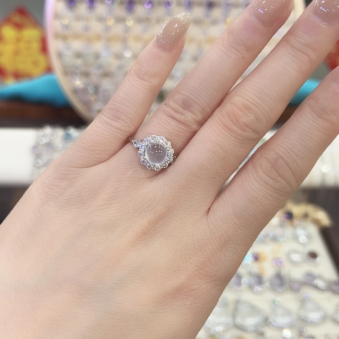 蛇纹石玉银S925镶嵌戒指