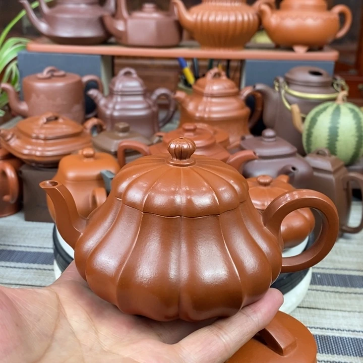 紫砂茶壶筋纹君德100-260cc原矿赵庄朱泥