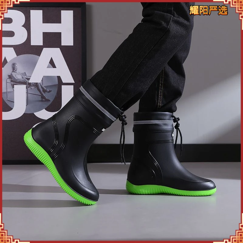高颜值雨鞋短筒中筒可选防滑雨靴束口时尚水靴防水鞋泥靴男女D600