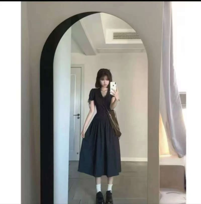 胖MM时尚百搭修身学院连衣裙