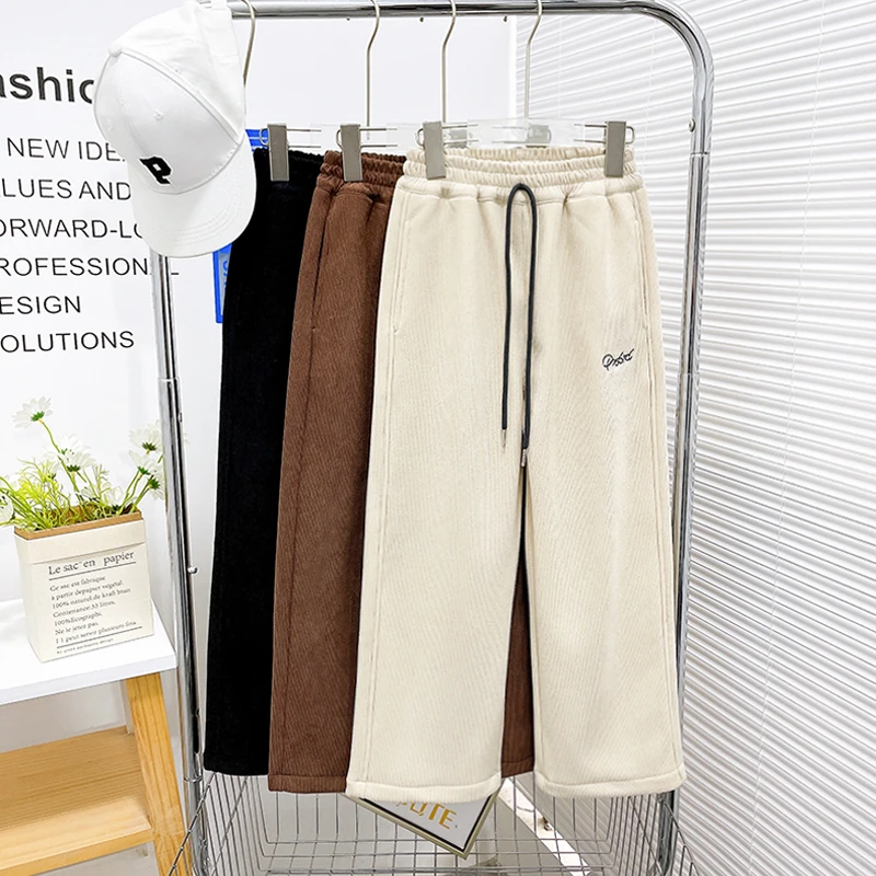 冬季新款女大童加绒阔腿直筒长裤洋气宽松舒适百搭zb3941简约童品