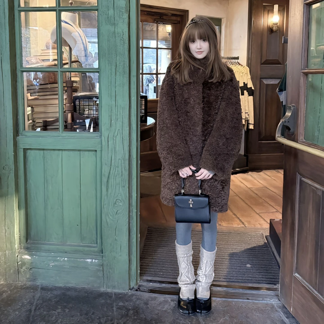 毛毛外套女冬季皮毛一体仿皮草保暖立领中长款宽松仿羊羔毛厚大衣