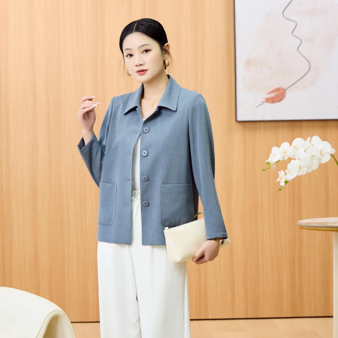 2025短外套时尚女女装秋季薄款方领常规款翻领百搭夏季气质短款