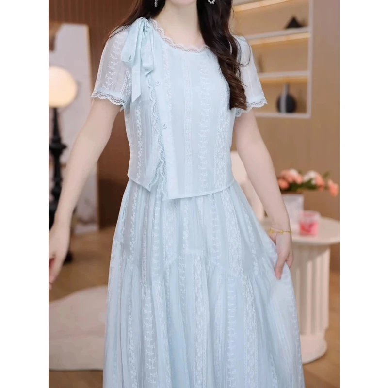 气质高端假俩件连衣裙2025夏季新款时尚洋气减龄收腰显瘦中长裙子