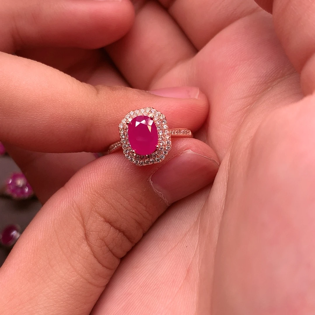 红宝石戒指银S925镶嵌