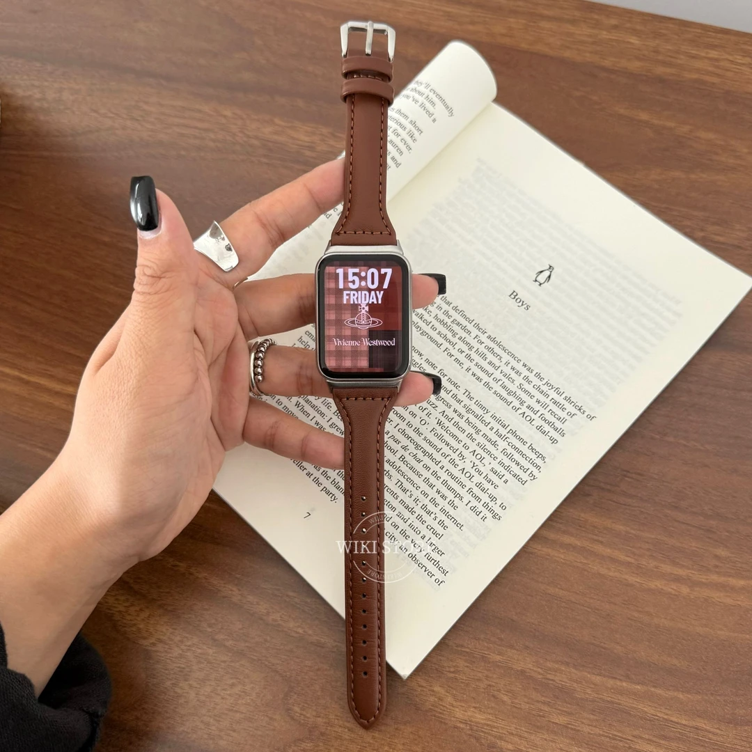 WIKI适用小米手环9pro小蛮腰皮质表带红米watch6通勤百搭高级秋天