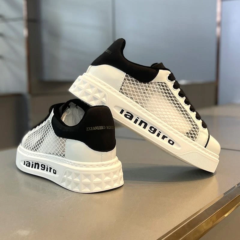 夏季新款男鞋低帮网布透气厚底增高板鞋潮流时尚韩系百搭运动鞋