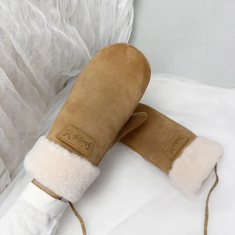 冬季滑雪户外防寒手套加厚加绒保暖骑行电动车棉闷子带绳连指手套