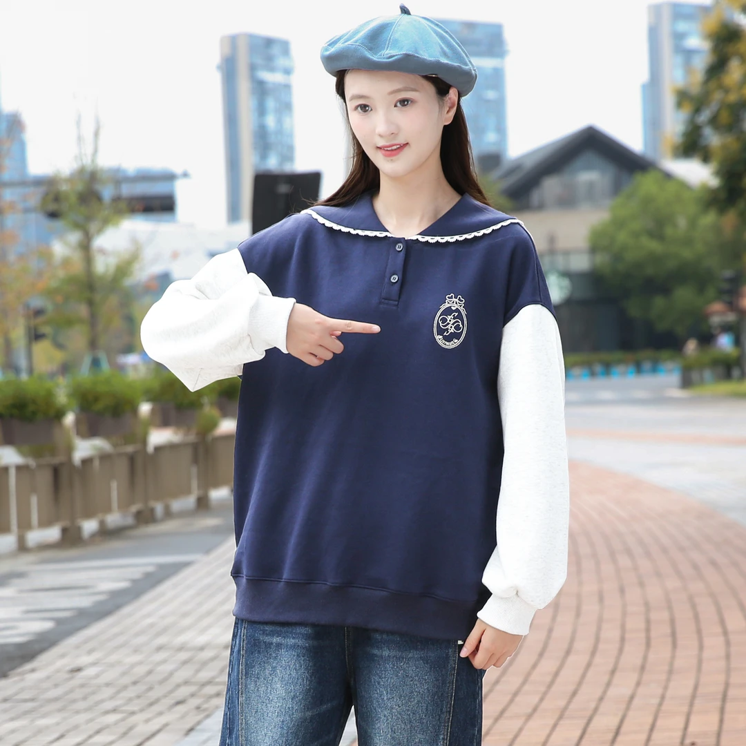 初中生卫衣女大童海军领学院风长袖上衣高中学生青少女甜美春秋季