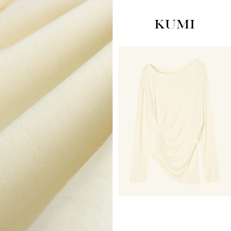 【二姐严选】小众夏新款设计感不规则一字领长袖t恤女打底衫上衣女