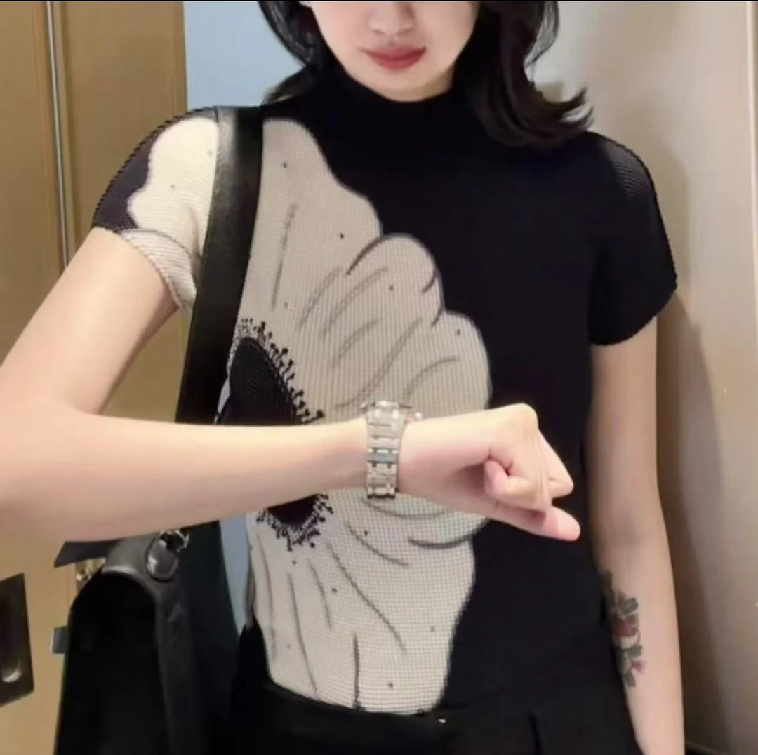 T恤-202325 法式印花设计显瘦半袖