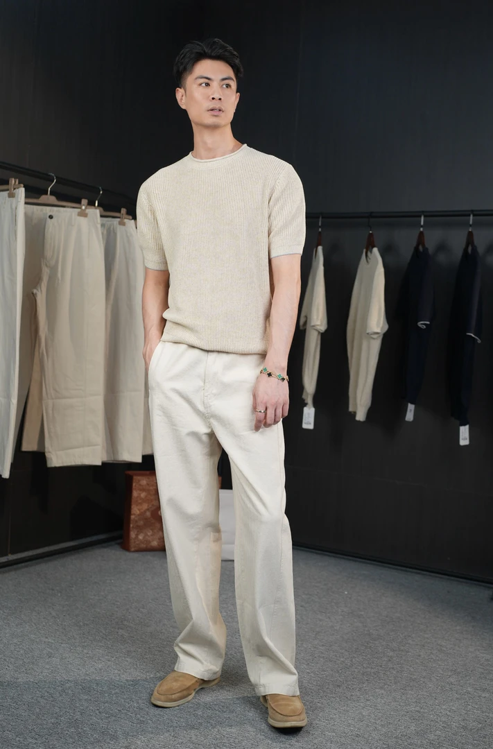 L*Maire版棉麻质感立体剪裁纯棉宽松休闲百搭男士直筒长裤牛仔裤