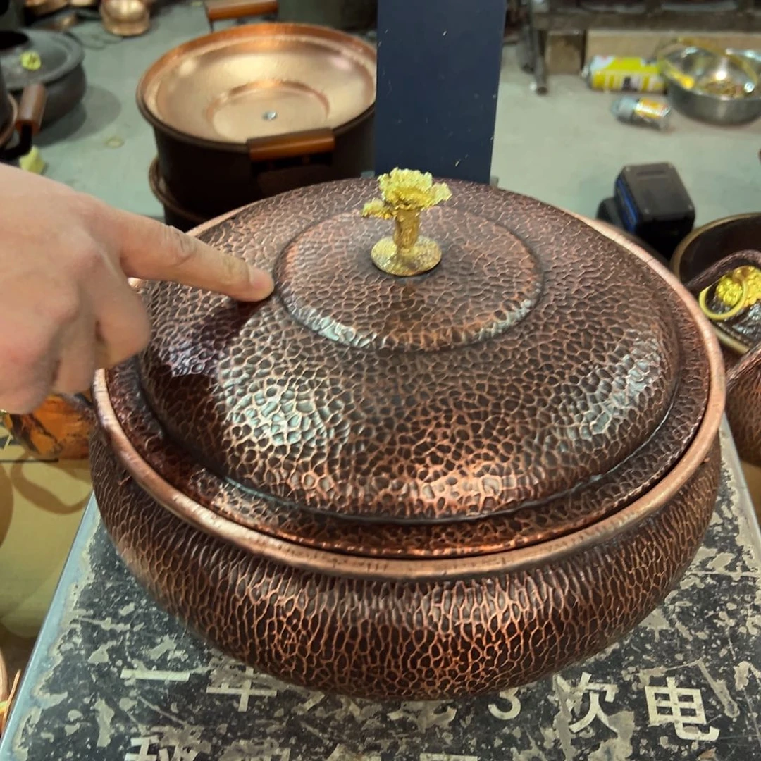 紫铜28cm燃气复古双耳白菜盖浅汤锅