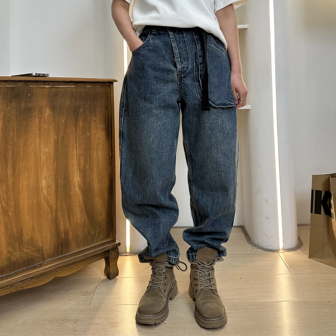 男复古立体剪裁牛仔裤大口袋高街早春潮流老爹裤美式休闲长裤
